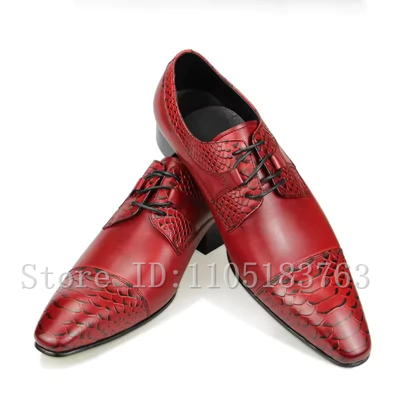 Men's Red Genuine Leaher Oxfor - Men Shoes Elegant 评论和价格